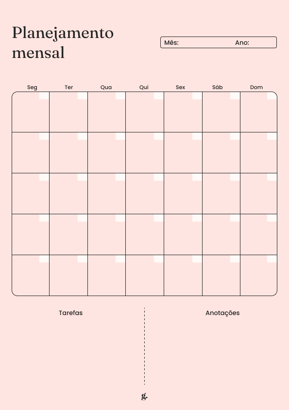Foto do template do template do planner mensal